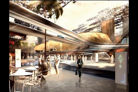 Hi-tech features will include driverless taxis on overhead monorails and photovoltaic cells in the awnings